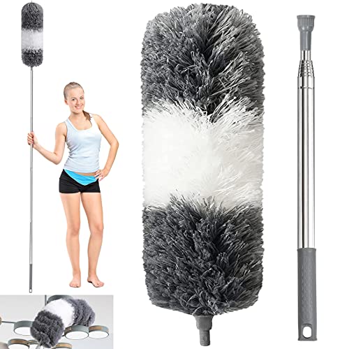 BoloShine Plumeau Poussière, Plumeau Télescopique Microfibre Brosse avec Poignée en Extensible Acier Inoxydable, Plumeau Extensible Plumeau Lavable Parfait pour Stores Plinthes Toile D'araignée Cover