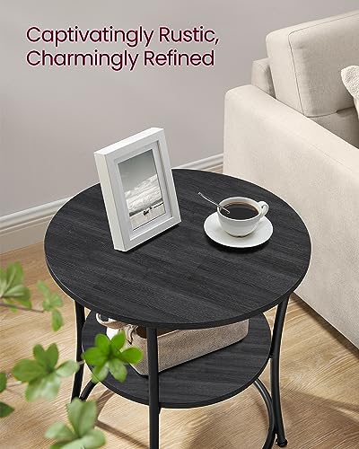 Image of 2-Tier End Table, Nightstand with Steel Frame, Spacious Top for Small Spaces, Living Room, Bedroom, 21.7 inch Diameter, Charcoal Gray