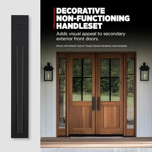 Image of Kwikset Caerus Front Door Lock Handle and Deadbolt Set, Entry Handleset Exterior with Interior Reversible Lever, Matte Black, Dummy Deadbolt Double Door Security, with Microban Protection