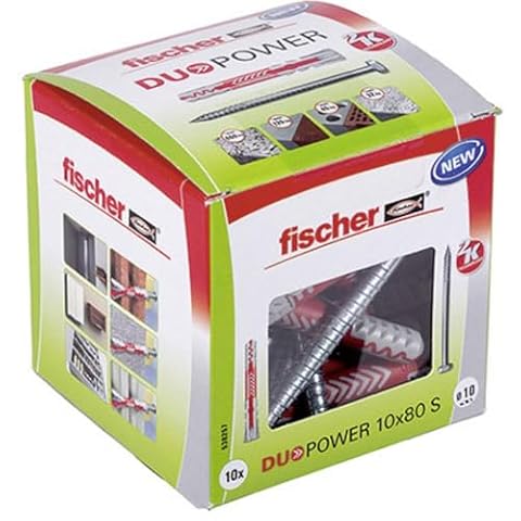 Fischer Duopower 10 X 80 S, Uniwersalny Kołek Rozporowy Ze Śrubą Bezpieczeństwa, 10 Kołków + 10 Śrub