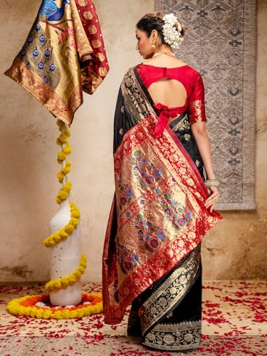 Image of SIRIL Women's Paithani jacquard Silk Saree |Chandrakor Paithani jacquard Saree With Unstitched Blouse Piece