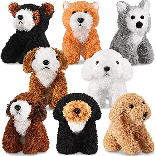 8-Piece Assorted Plush Pets Set - 5 Inch Cute Stuffed Animals For Kids, Classroom & Halloween Themed Party Supplies (Squatting Dog) #TOP12