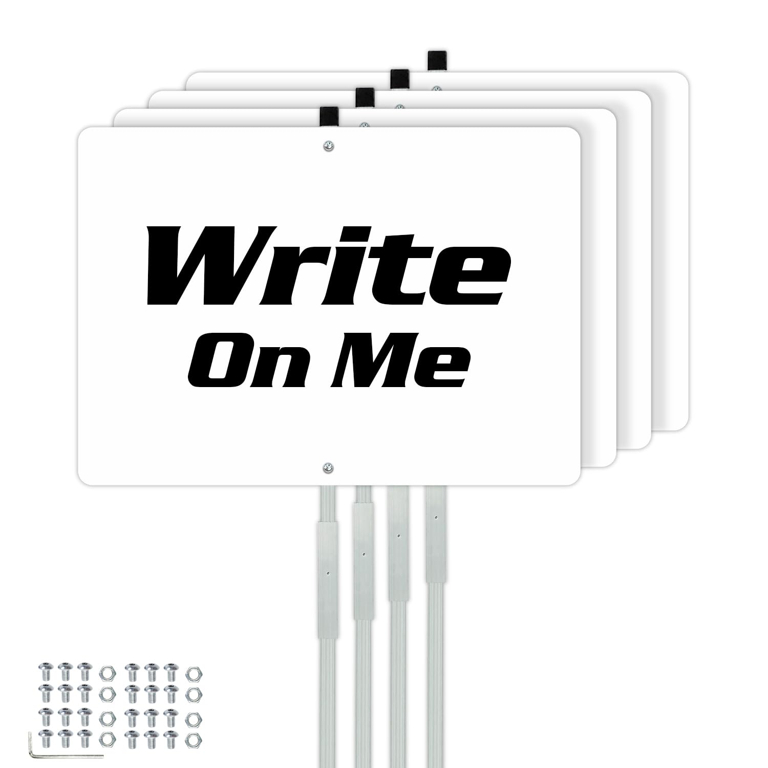 Faittoo Blank Metal Sign with 42" Stake, 4-Pack 14 x 10 Inches Rust Free Aluminum, UV Protected, Waterproof, Weather Resistant, Durable Ink, Includes