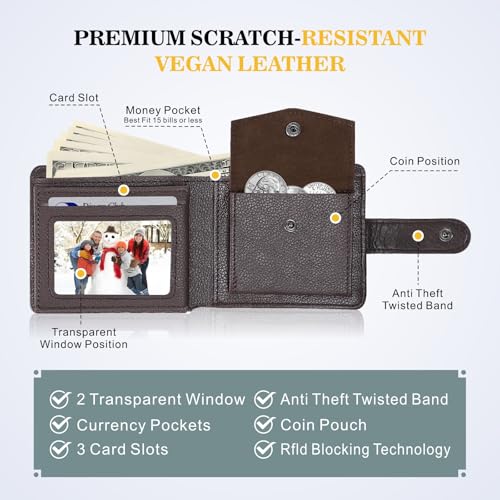 Mhrss Wallet for men Slim RFID Leather 2 ID Window, mens wallets leather, billeteras de hombres, Anti-Theft Band (A-Brown) — view 4