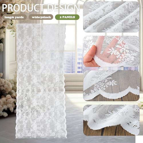 Image of HunnmingRe 2 Panel White Wedding Arch Draping Fabric Summer 30 inch X 18 FT Lace Wedding Arch Drapery Embroidered Boho Rustic Backdrop Vintage Decor for Bridal Shower Church Ceremony Decoration