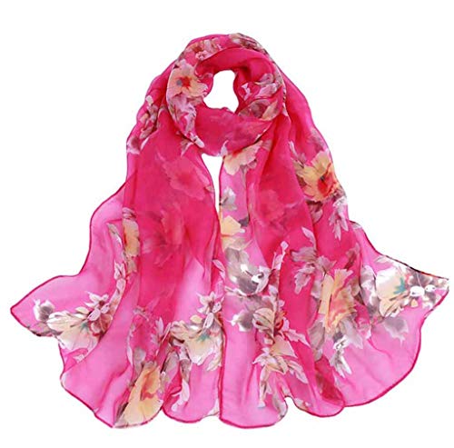 Acotavie Scarfs for Women Lightweight Print Floral Pattern Scarf Fashion Scarves Sunscreen Wraps Shawls (1&Rose Red)