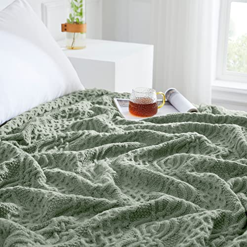 Aormenzy Sage Green Cable Knit Throw Blanket, Soft & Decorative Knitted Blanket Throw For Couch Bed Sofa Living Room, 50 X 60 Inch #TOP3