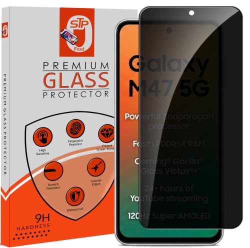 Image of STP FEEL Premium Grade Privacy Tempered Glass Screen Protector Guard Compatible For Samusng Galaxy M47 5G (6.7 Inch, Pack of 1) Full Edge to Edge Coverage Anti-Spy /Anti-Peeping 9H Hardness
