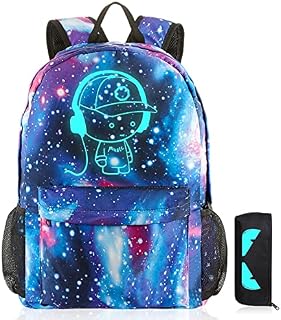 SAMIT Luminous School Bag Galaxy Backpack Anime School Backpack Music Boys Rucksack Cool Bookbag Laptop Backpack Lightweight School Daypacks with Pen Case for Teens Girls Boys (Blue School Backpack)