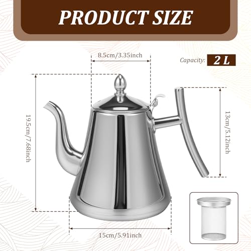 Premium Stainless Steel Teapot, 1.5L/53Oz Kettle with Removable Infuser, Coffee Pot & Tea Warmer with Detachable Filter for Loose Leaf and Tea Bags (Silver) - Image 2