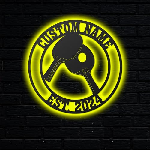 Personalized Ping Pong Metal Wall Art with LED Light, Table Tennis Sign, Man Cave Sign, Ping Pong Neon Sing Gift, Ping Pong Paddle Name Sign