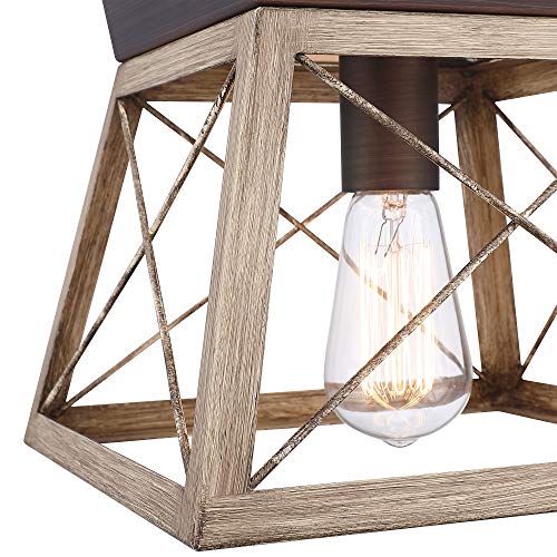 MOTINI Farmhouse Pendant Light Fixture in Wood Grain Finish, Industrial Rustic Pendant Lighting Ceiling Hanging Light Fixture for Kitchen Island Dining Room Living Room Entryway - Image 7