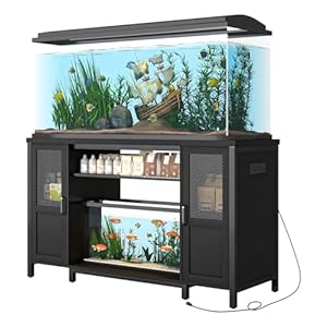 55-75 Gallon Fish Tank Stand with Power Outlet, Heavy Duty Metal Aquarium Stand for 2 Fish Tank Accessories Storage, Suit for Turtle Tank, Reptile Terrarium, 880lbs Capacity, Black