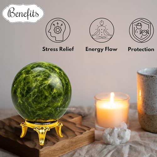 Image of Certified Green Tourmaline in Matrix Crystal Ball for Meditation - Premium Crystal Vastu Items for Home and Feng Shui Items for Good Luck - Ideal for Pooja Supplies and Spiritual Practices (1.5 inch Inch)