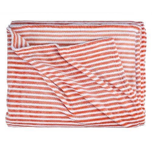 Image of BSB HOME Premium Jacquard Plush Double Blanket | 300 GSM Lightweight Cozy Soft for Bed, Sofa, Couch, Travel & Camping| 220x230 cm or 86x90 inches|Orange & White