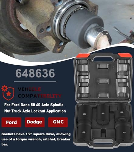 Image of Camoo 648636 Spindle Nut Socket Set, 5 PCS Axle Hub Nut Sockets For Ford Dana 50 60, For Dodge, Chevrolet & GMC 1 /2 inch Drive Axle Spindle Nut Retainers Remover, Lug Out Spindle Sockets Set