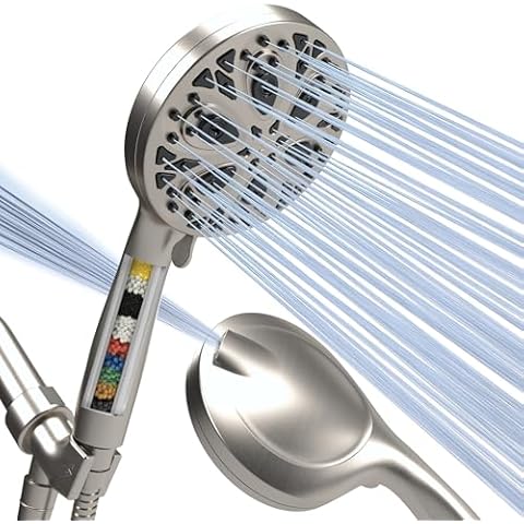 SparkPod 10-Mode Filtered Shower Head with Hose - 5" High Pressure Shower Heads with Filter - Handheld Shower Head Filter with Built-In Power Jet, Stainless 6ft Hose and Bracket (Brushed Nickel) Cover