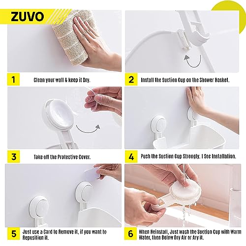 Zuvo Shower Caddy Suction Cup - No Drill & Adhesive Shower Caddy Basket - Best Shower Organizer in Bathroom Accessories for Soap, Shampoo, Toothbrush - White Shelf & Suction Cups - Image 5