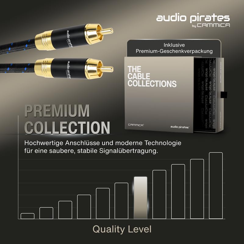 audio pirates by cammica - Cavo RCA, 1 connettore RCA su 1 connettore RCA, cavo audio di fascia alta con contatti in oro (7,5 metri)