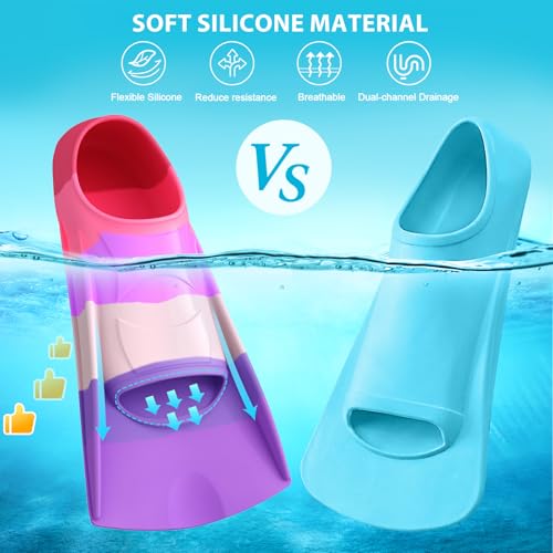 Gintenco Swim Fins, Kids Swim Training Fins for Lap Swimming, Travel Size Flippers with Mesh Bag, Silicone Swimming Fins for Kids Teens Adults Women Men (CH09, S(Jr 2-3/US Women 3-5))