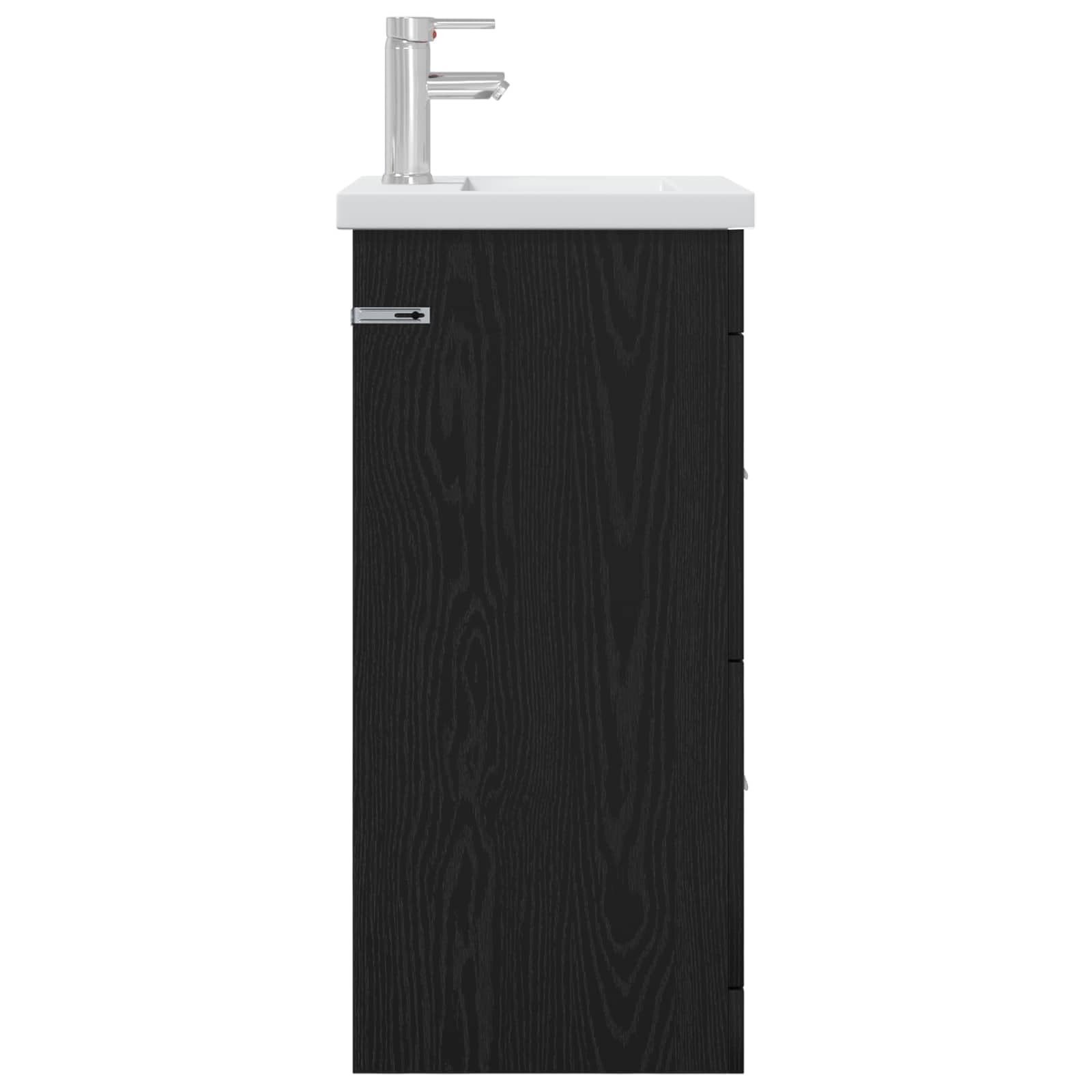 Lavabo con armario bajo lavabo roble negro 42 cm | Juego de muebles de baño compacto para el baño de invitados o baño pequeño. Incluye lavabo, grifo y dos cajones.