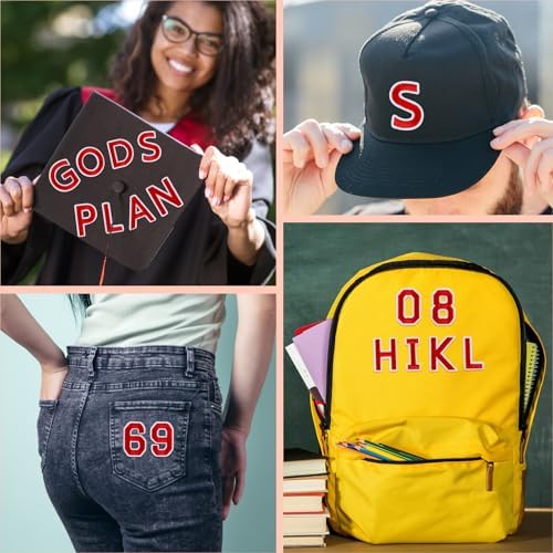 ASTARON 36 Pcs Iron on Letters and Numbers Patches, 1.5 Inch Alphabet Embroidered Patch A-Z, Numbers 0-9 Patches Alphabet Cloth Patch for Clothes, Socks, Jeans, Hat, DIY Accessories(Red) — view 3