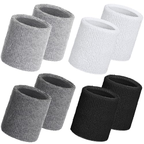 Image of WILLBOND 8 Pack Wrist Sweatbands Sports Wristbands Tennis Sweatbands Neon 80s Thick Cotton Gymnastics Sweat Band Athletic Football Soccer Sports Wristband for Men Women Party