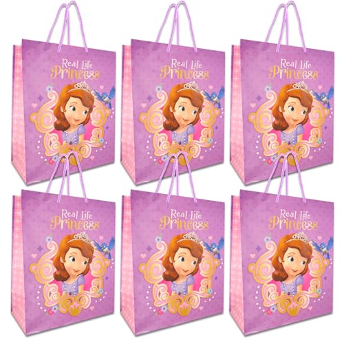 Disney Sofia the First Gift Bags for Girls - Bundle with 6 Sofia the First Birthday Gift Bags for Birthday Presents 12.5