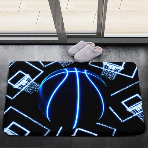 Kids Basketball Mat - Black Basketball Rug for Boys Kids Room Sports Carpet Rug for Boys Bedroom, 2'×3'