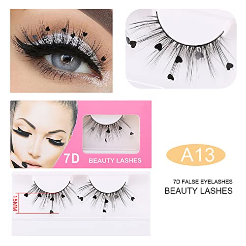 3 Pairs False Eyelashes, Festival Styles Dramatic Glitter Sequin Lashes With Cute Colorful Black Heart/Colorful Flower Lashes For Decorative Christmas New Year Halloweens Cosplay Party #TOP5