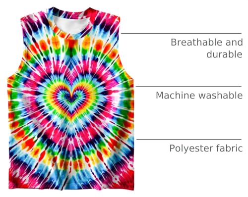 Image of DMPROD Kids Tie Dye Shirt Size 5-14 Years Sleeveless T Shirts Children Tank Tops Hippies Senior Tees for Boys Girls