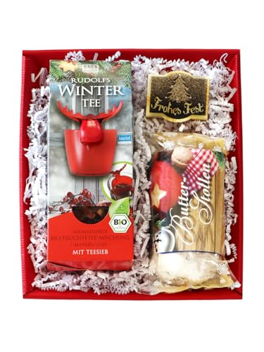 Bull & Bear Geschenkkorb 'Zauberhafte Weihnacht', mit feinem Bio-Früchtetee, Stollen, Pflanzset, Geschenkset zu Weihnachten