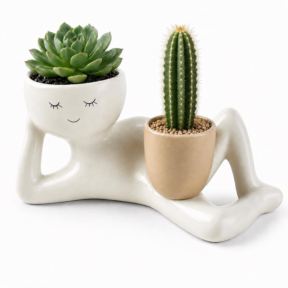 HOVCEH Lazy Guy Planter, Resin Funny Plant Pots with Drainage Hole
