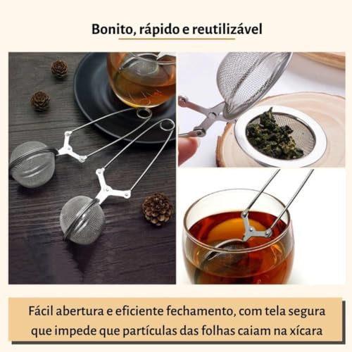 【Infusor e Difusor Chá】 Peneira Inox Com Cabo Reforçado palha de Aço inoxidável, Para Cozinha, infus