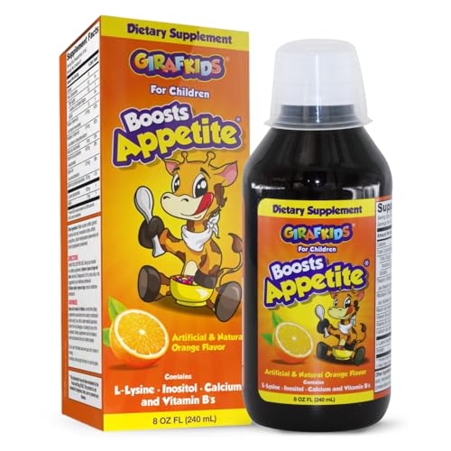 GirafKids Appetite Booster Syrup for Kids Ages 4+, 8 Fl Oz - Vitamins for Kids, Orange Flavor -