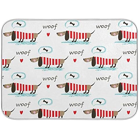 Cute Dachshund Bones Dish Drying Mat Kitchen Decor Dog Valentines Dry Pad 16x18 inch I Woof You Super absorbent Double Sides Drying Mats for Kitchen Countertops Sinks Cover