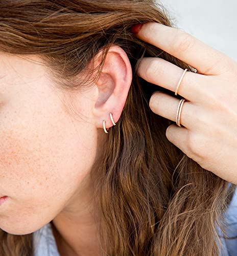 925 Sterling Silver Post Small Hoop Earrings Cubic Zirconia Huggie Hoop Earrings,3 Pairs 14K Rose Gold Plated Cartilage Piercing Earrings Ear Cuff Tiny Hoop Earrings For Women Men 8Mm 10Mm 12Mm #TOP3