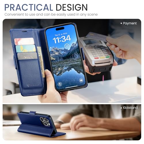 Tenifly for iPhone 15 Pro Case Wallet with RFID Blocking Card Holder, PU Leather Kickstand Protective Flip Phone Cover Fit for iPhone 15 Pro 6.1", Fashion Blue by Tenifly - Used condition - Image 3