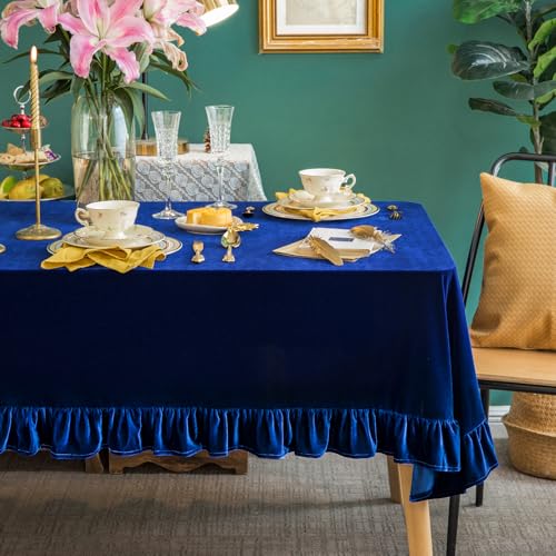 GLORY SEASON Velvet Tablecloth Luxurious Solid Rectangle Table Cloth,Oblong Retro Farmhouse Ruffle Tablecloths Washable Table Cover for Party Wedding Baby Shower Kitchen Dinning Tabletop Decoration by GLORY SEASON - Used condition - US$30.61