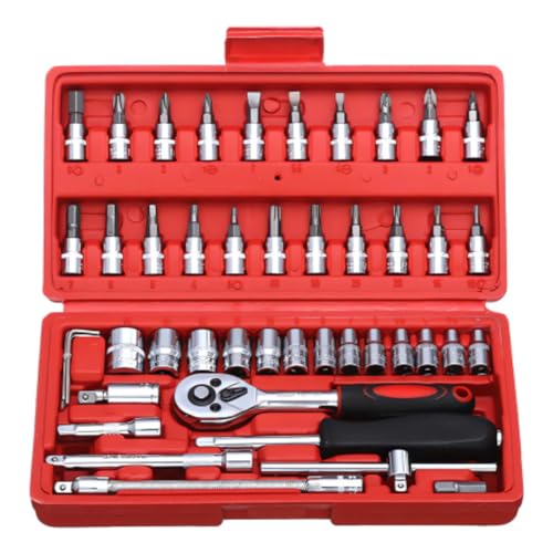 Kit Caixa Jogo de Ferramentas 46 Peças Combinadas Sextavadas Chave Allen Torx Extensor Catraca Soque