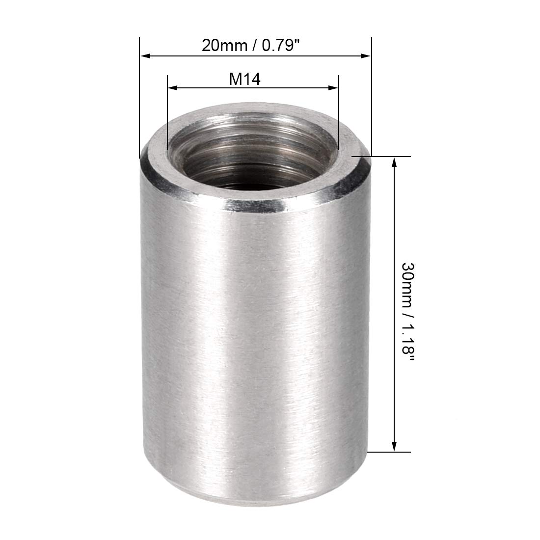 sourcing map Écrou Accouplement Couplage Manchon Filet M14x30mm Hauteur Rond Connecteur Goujon Acier Inox 304 Paquet de 5