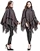 HITOP Womens Dress Ponchos, Boho Loose Tassel Plaid Poncho Turtleneck Jumper Knit Oversized Pullover Sweater Tops for Women Gray