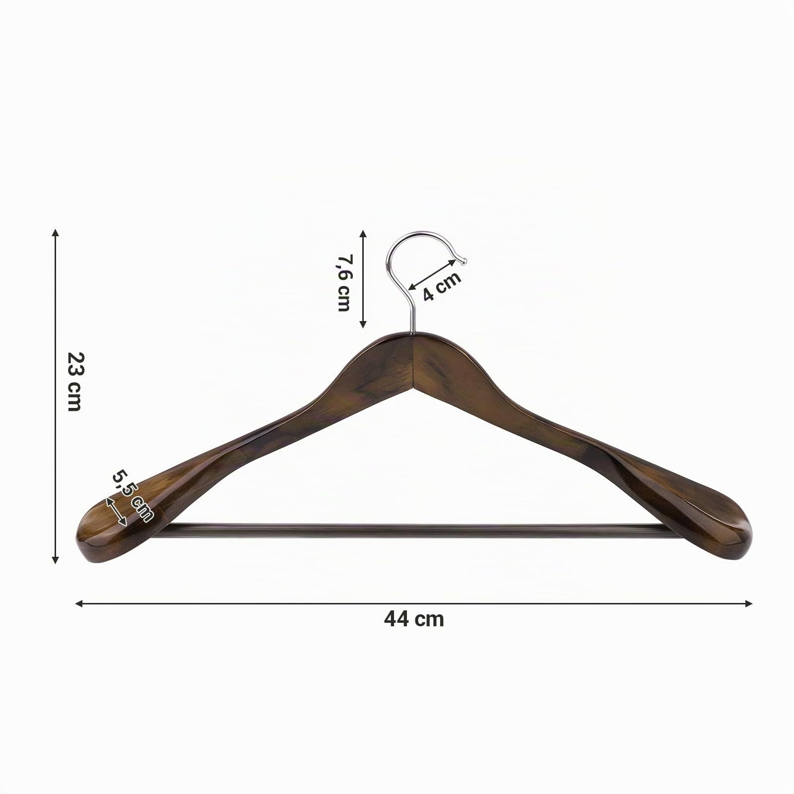 SONGMICS Perchas para trajes, perchas de madera maciza con extremos anchos, barra antideslizante para pantalones, juego de 6 para atuendos, camisas, abrigos, chaquetas, pantalones, gancho giratorio de