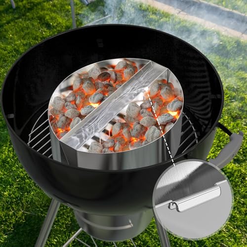 onlyfire Wasserbehälter aus Edelstahl für Holzkohlekörbe, Räuchereinsatz Kugelgrill, Smokereinsatz, Kugelsmoker Einsatz, Silber