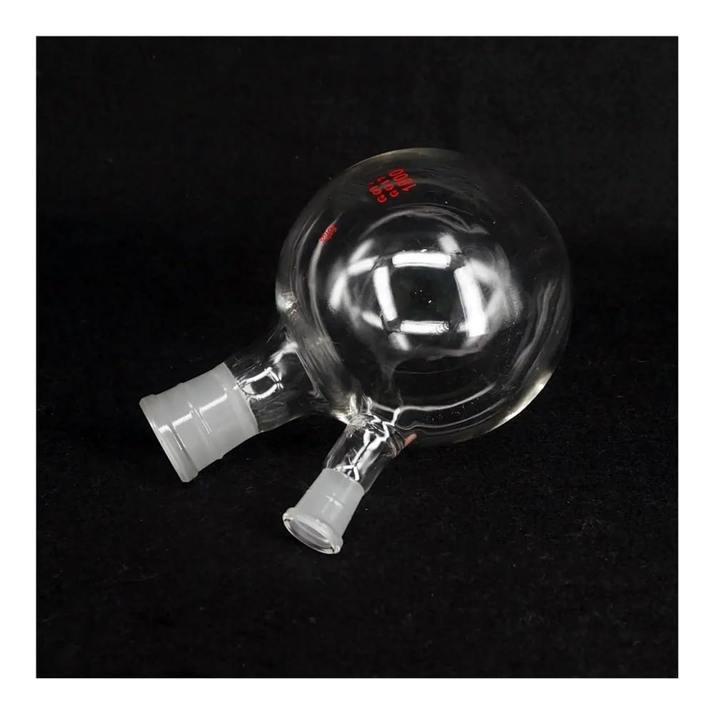 Attrezzature e forniture di laboratorio Pallone da laboratorio con fondo tondo in vetro borosilicato a 2 colli, giunto centrale/diramazione, 1000 ml, n. 14. 19. 24. 29