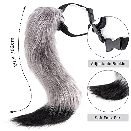 DRESHOW Fox Faux Fur Tail Cat Ears Hair Clip Halloween Party Costume Neck Choker Cosplay Set for Women, Fur Tail Set-16-grbkuka - Image 2