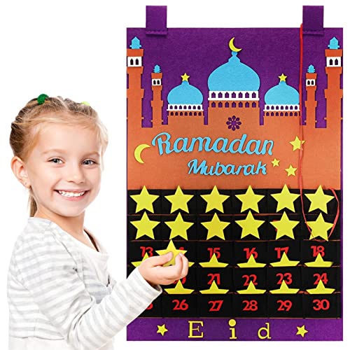 lembrd Ramadan Kalender Filz Eid Mubarak Hängen Countdown Kalender 2023 Ramadan Adventskalender Mit Taschen Für Kinder, Eid Geschenke Ramadan Dekorationen Partyzubehör Cover