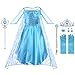 AOMIG Elsa Costume Ragazze Principessa, Vestito da Festa di Compleanno con Principessa Corona, Principessa Bacchetta, Guanti, Anello, Festa di Compleanno Natale Holloween Cosplay Party, Blu, 110