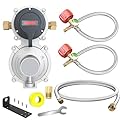 2 Stage Auto Changeover LP Propane Gas Regulator with 2 Pcs 18"RV Pigtail Propane Hose with Gauge and 4FT Stainless Braided Regulator Hose Assemblies Dual Propane Tank Regulator for RVs,Trailers,Campe