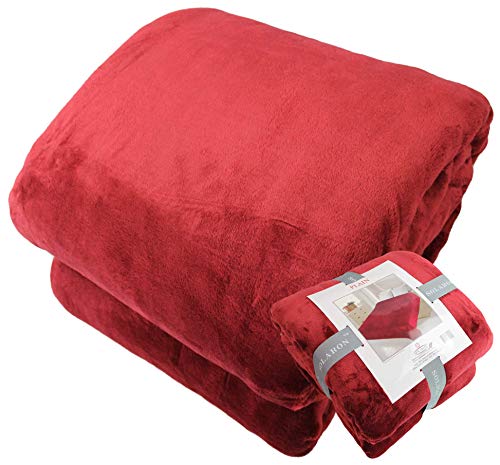 SOLARON Queen Blanket Soft Extra Large for Fall Winter Spring All Season Cozy Warm 430GSM Medium Weight Thermal Thick Flannel Fleece for Couch Bed Sofa 88 x 95 inches (Burgundy, 1)